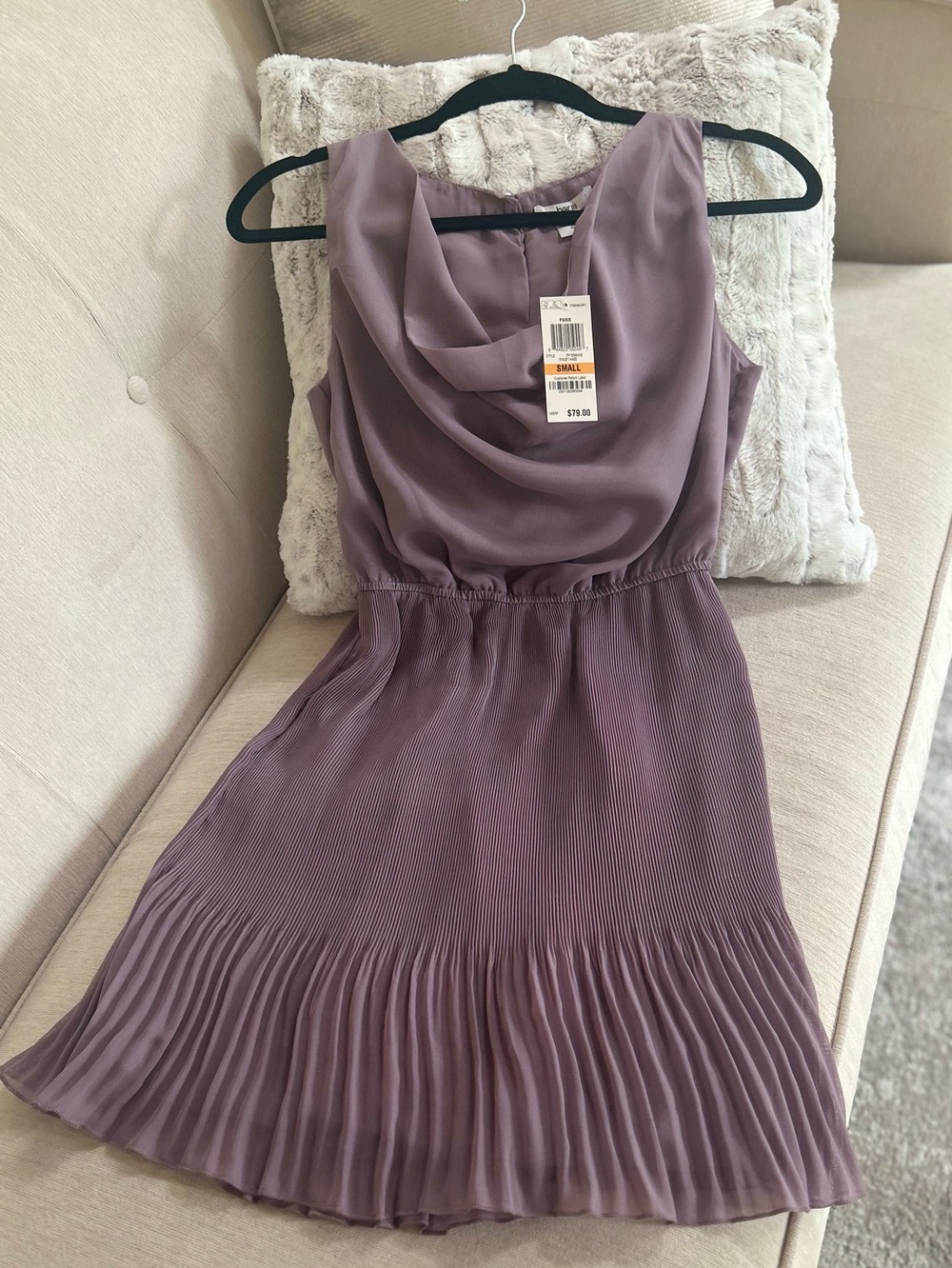 Bar III Dusty Mauve Pleated Cowl Neck Mini Dress